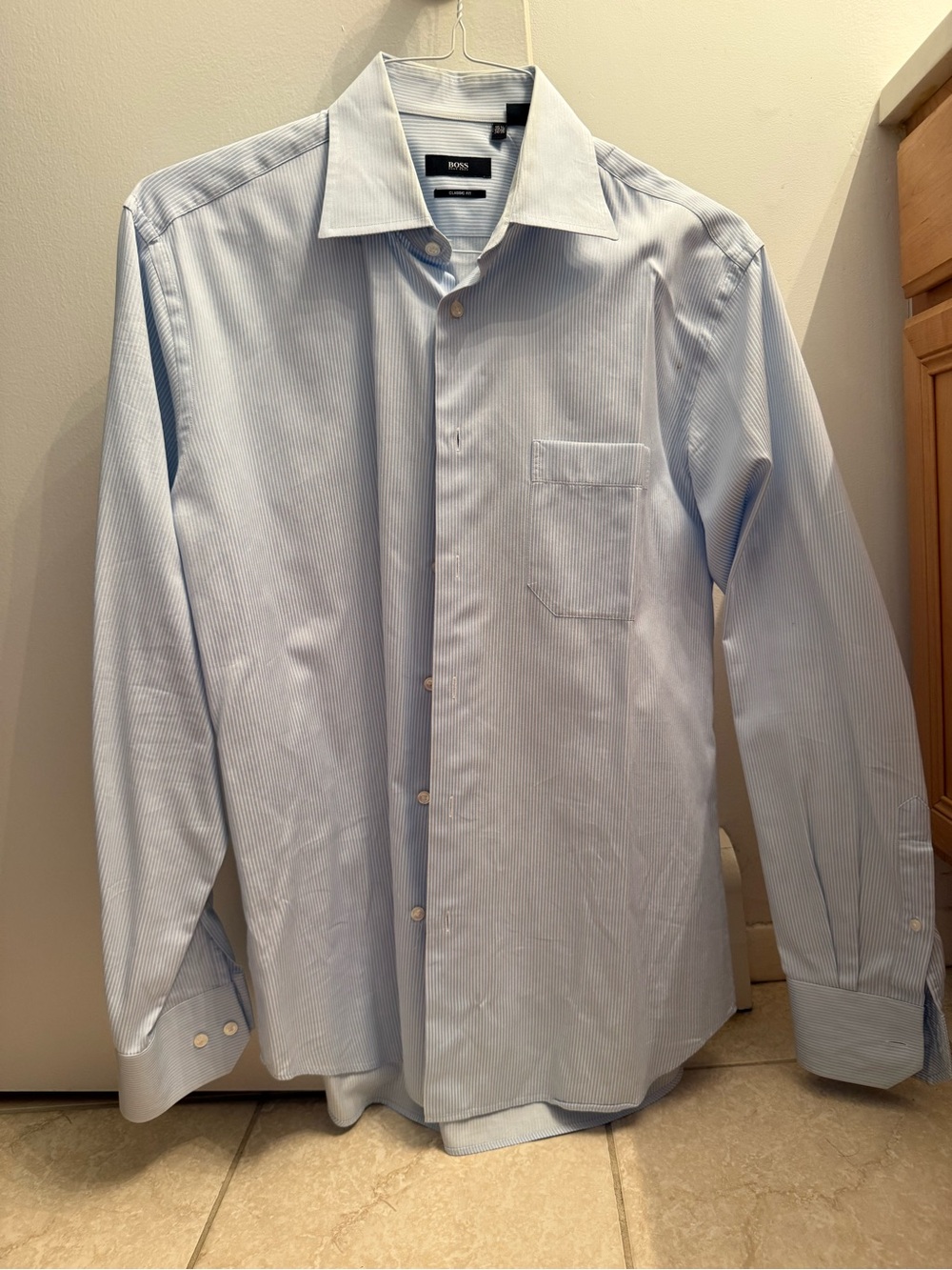 BOSS Light Blue Pinstripe Dress Shirt
